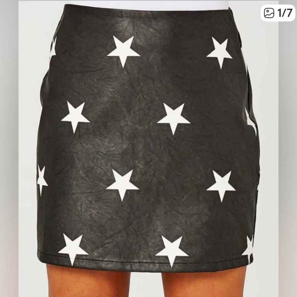 Altar’d State Black Faux Leather Star Print Mini Skirt Size S